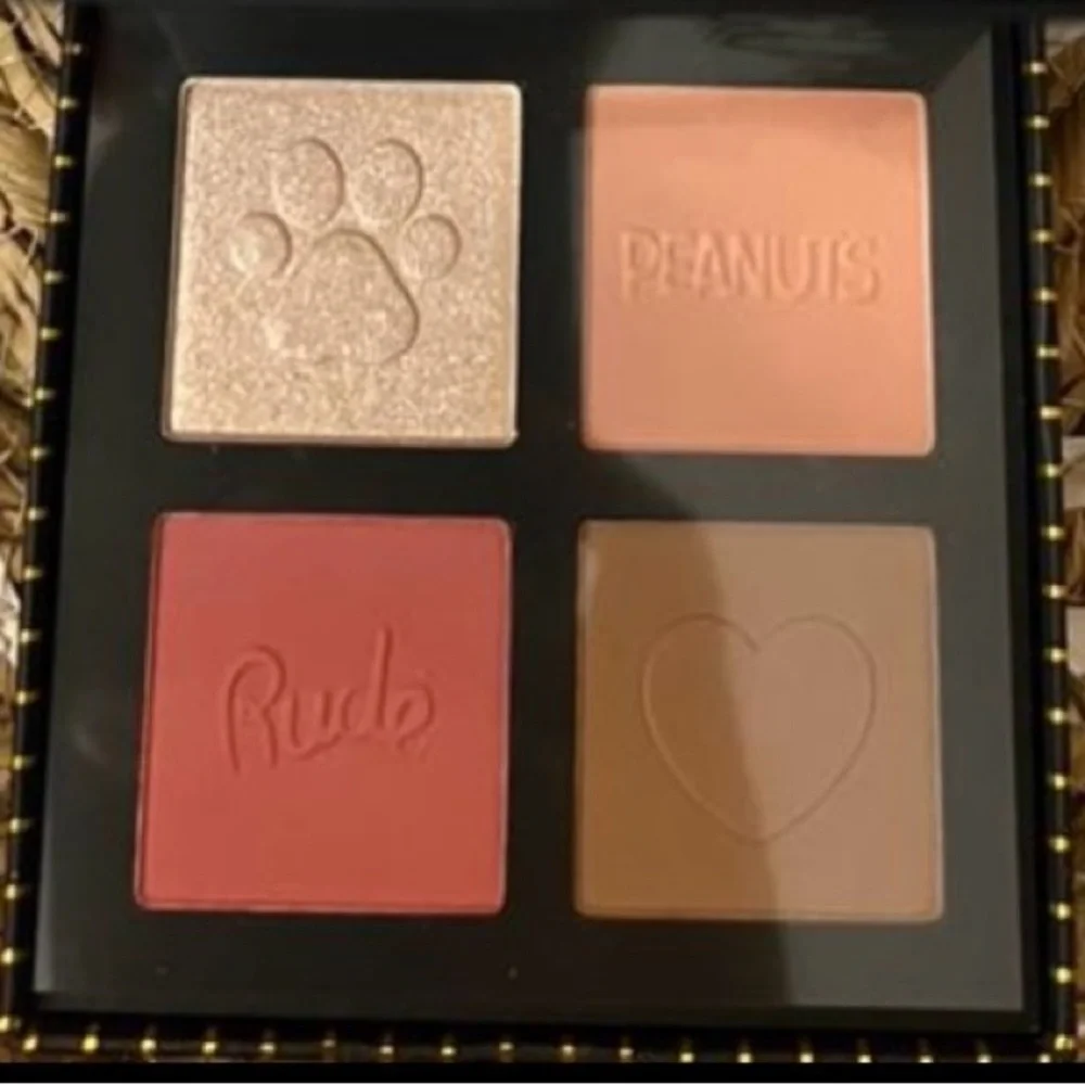 Rude X Peanuts Face Palette with blush, highlighter & contour. Has mirror too.